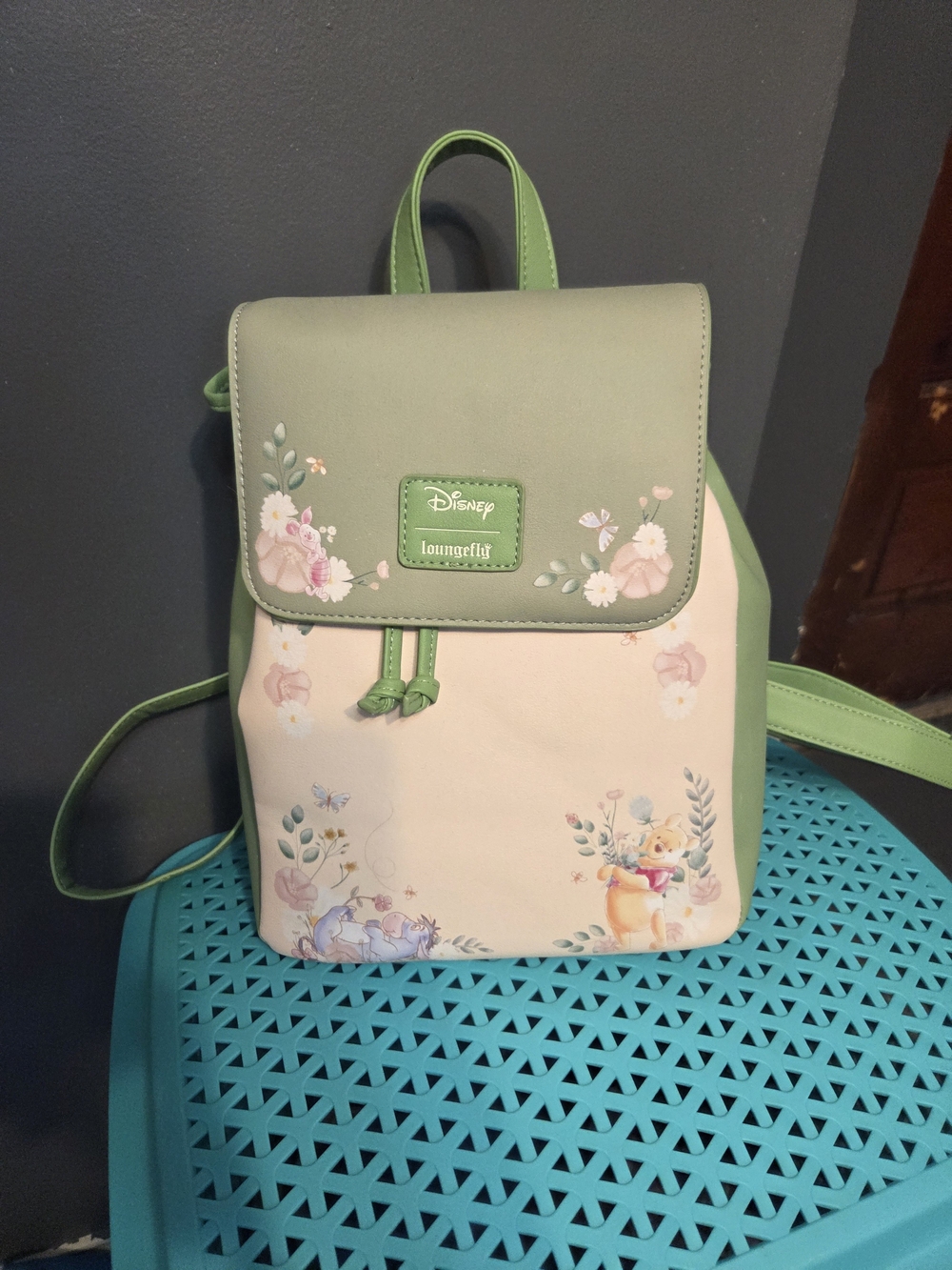 Loungefly pastel green and cream floral Disney mini backpack